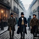 Home 23 고전 문학 필독서 추천 - A detailed, atmospheric scene depicting a 19th-century Parisian street inspired by Victor Hugo’s “Le...